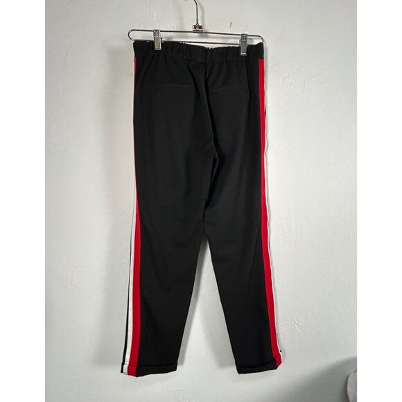 Zara Trafaluc Women's Black Ankle Pants Small Red White Side Stripe Sporty Chic - Picture 2 of 9
